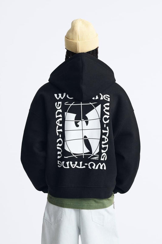 Zara Oversized Hoodie Printed | Black