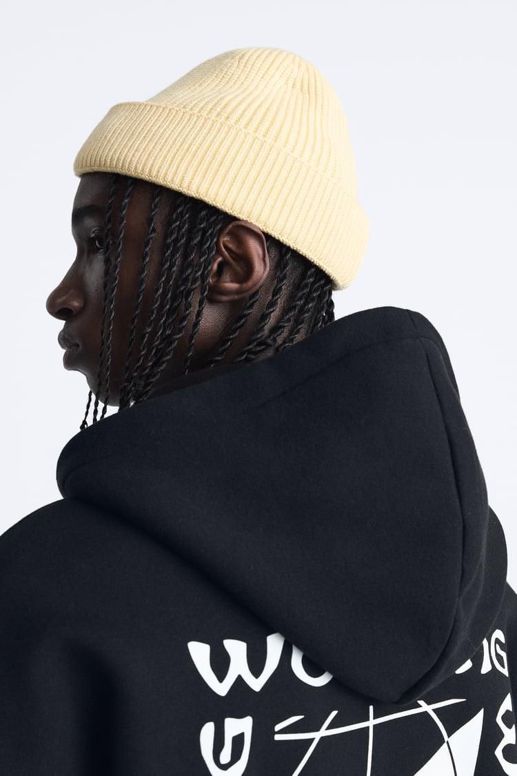 Zara Oversized Hoodie Printed | Black