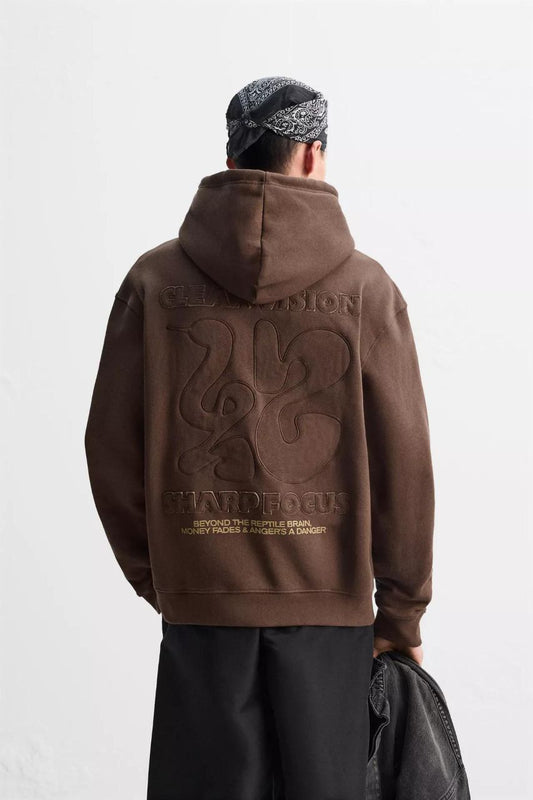 Zara Oversized Hoodie Printed | Brown