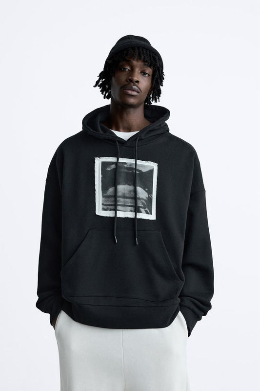 Zara Oversized Hoodie Printed | Black 2