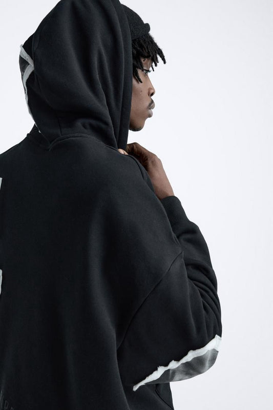 Zara Oversized Hoodie Printed | Black 2