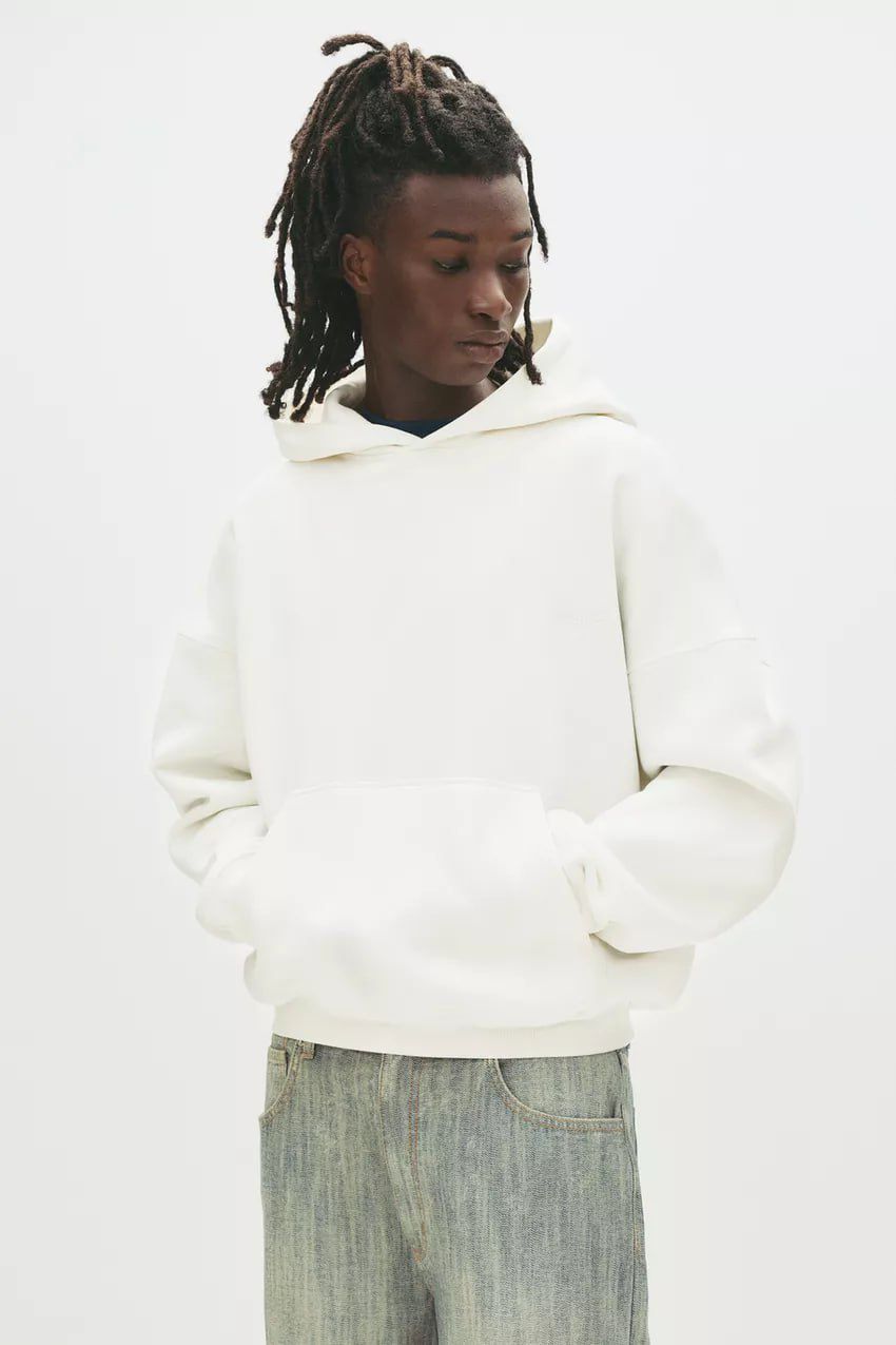 Pull & Bear STWD Box Fit Hoodie | White