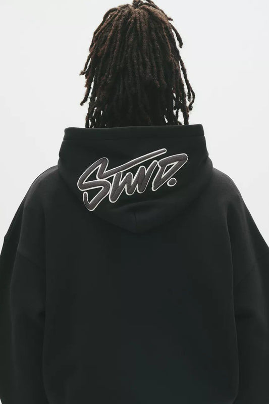 Pull & Bear STWD Box Fit Hoodie | Black