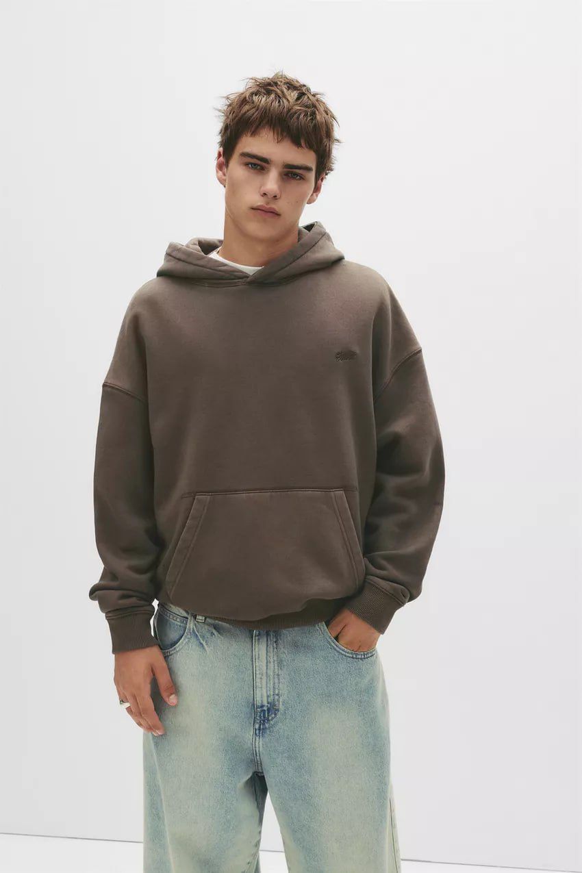 Pull & Bear STWD Box Fit Hoodie | Brown