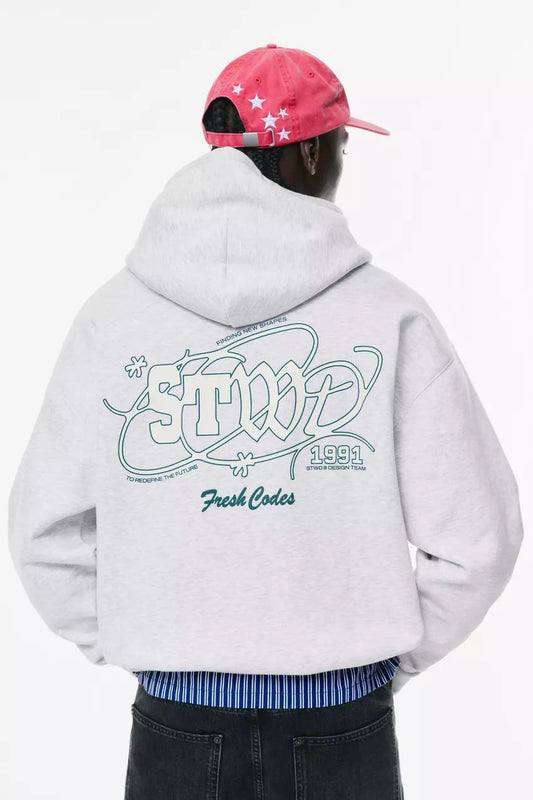 Pull & Bear STWD Box Fit Hoodie Printed | Grey ice