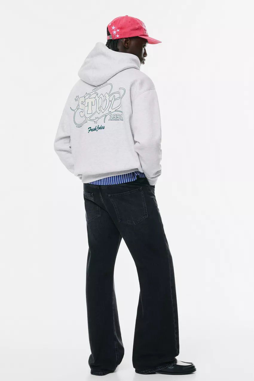 Pull & Bear STWD Box Fit Hoodie Printed | Grey ice
