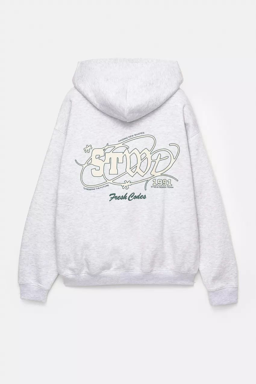 Pull & Bear STWD Box Fit Hoodie Printed | Grey ice