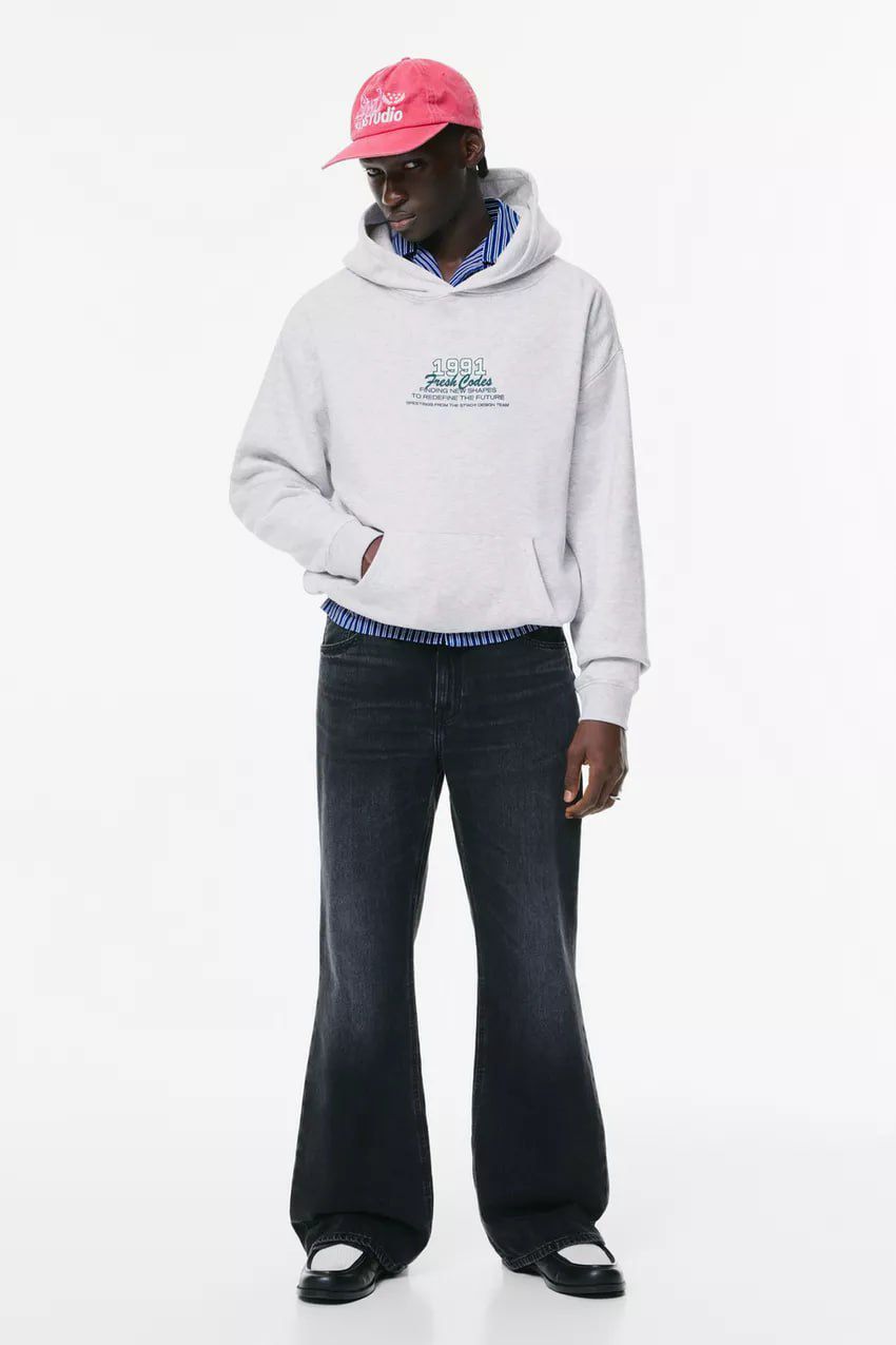 Pull & Bear STWD Box Fit Hoodie Printed | Grey ice