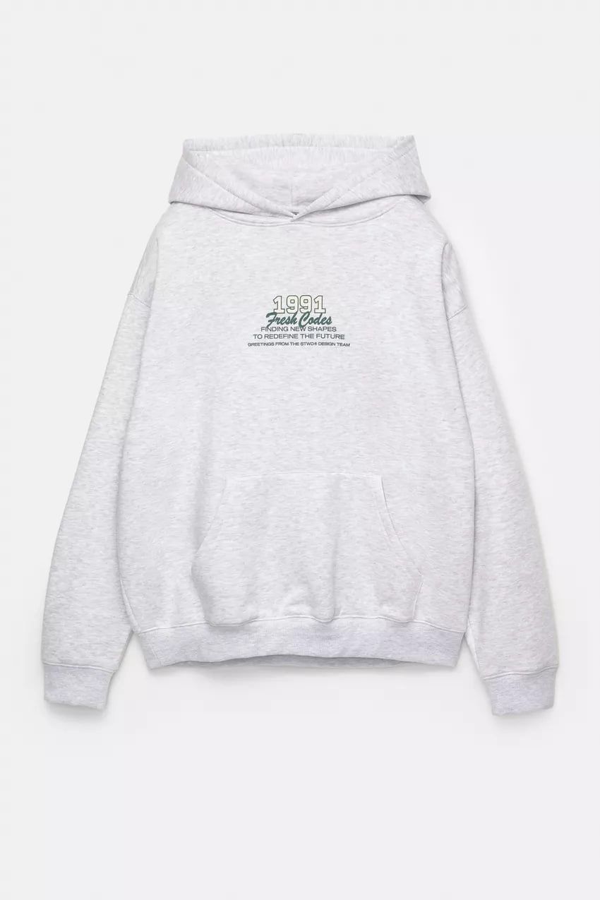 Pull & Bear STWD Box Fit Hoodie Printed | Grey ice