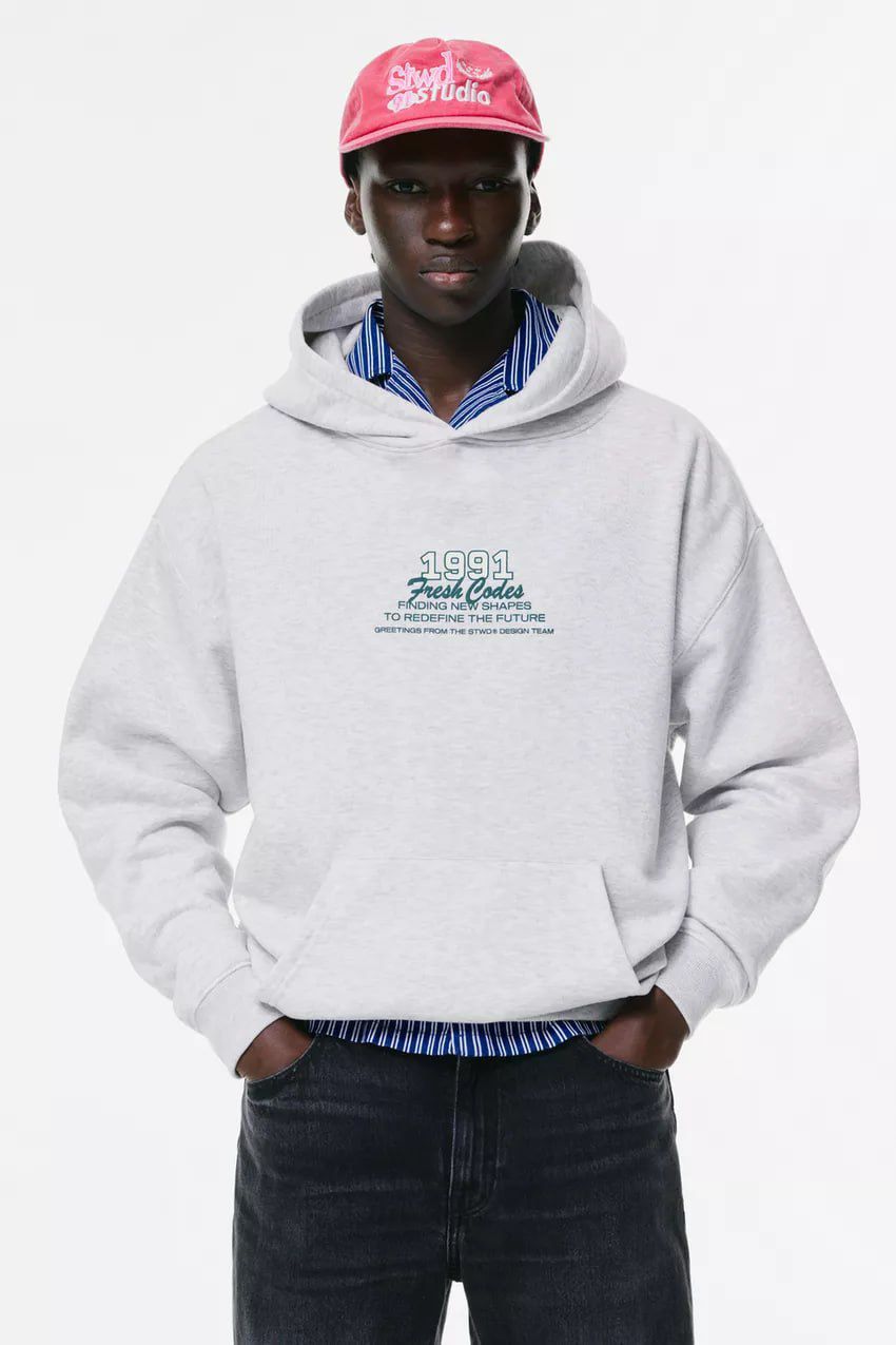 Pull & Bear STWD Box Fit Hoodie Printed | Grey ice