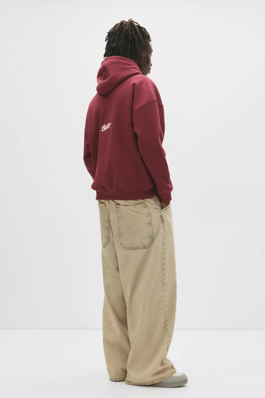 Pull & Bear STWD Box Fit Hoodie | Red