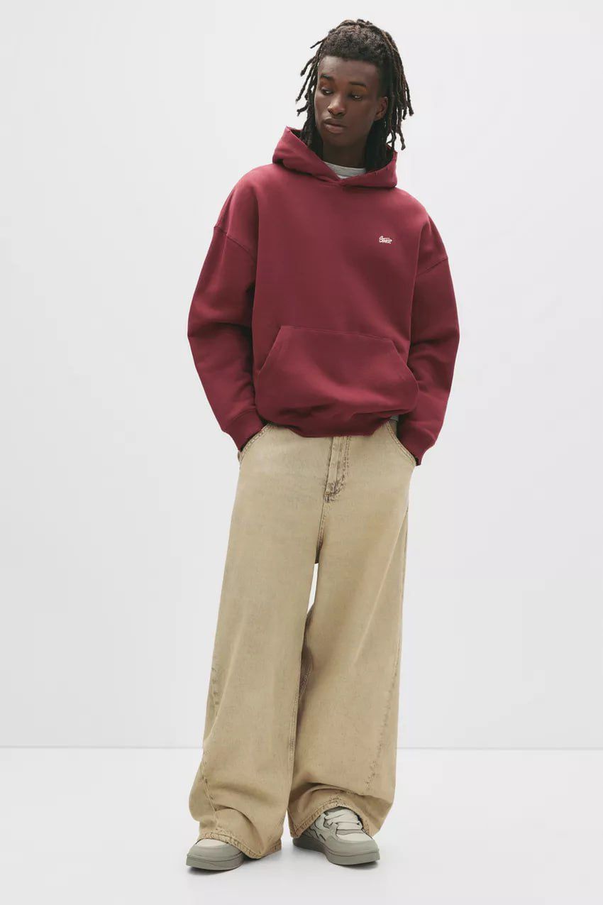 Pull & Bear STWD Box Fit Hoodie | Red