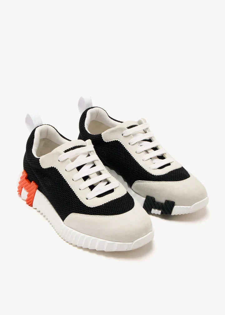 Hermes White/Black/orange Mesh and Suede Bouncing